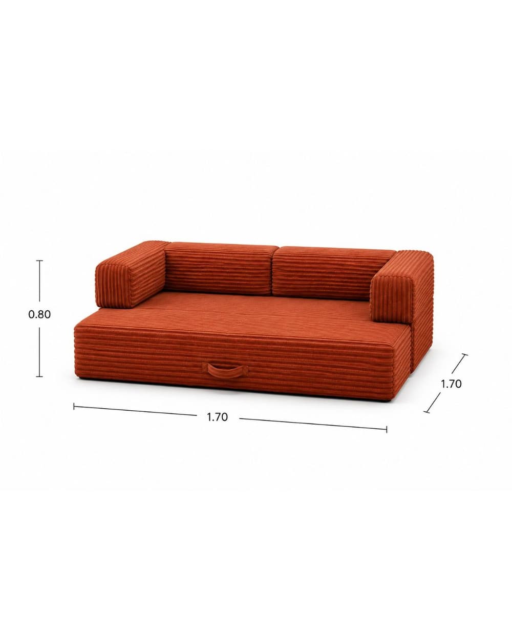 Medidas del Chicago Sofabed: 1.70 m de ancho, 1.70 m de fondo, 0.80 m de alto