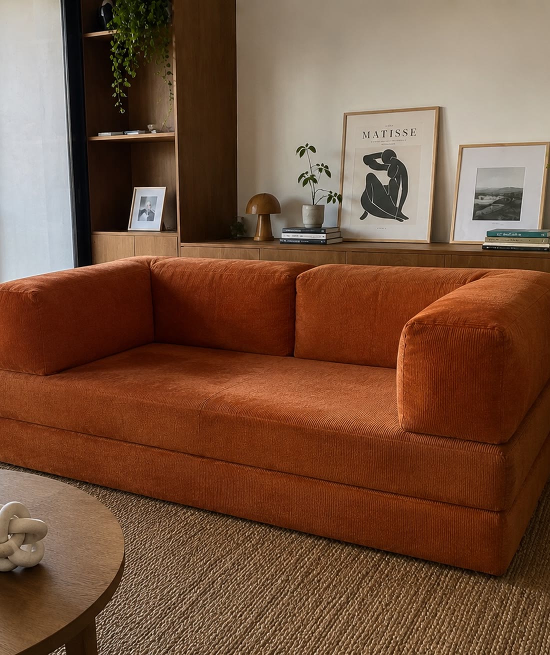Chicago Sofabed en rust, armado en una sala